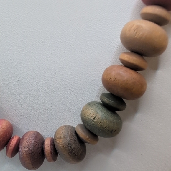 Earthy Colorful Natural Material / Wood beaded Necklace - Picture 3 of 5